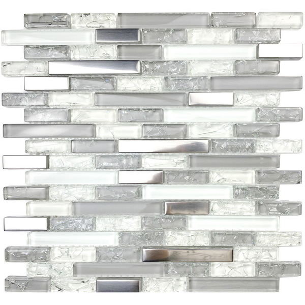 Crystal glass mosaic tile, linear tile, a combination of glass, ice crackled glass and electroplated glass with a light brushed texture feel looking like stainless steel. #wall tile, #bathroom tile, #kitchen tile, #backsplash tile, #accent wall tile Impressively durable and easy to clean. This series of crystal glass mosaic  tiles are made by Xmosaics Foshan factory, your reliable mosaic tile manufacturer, supplier and exporter.