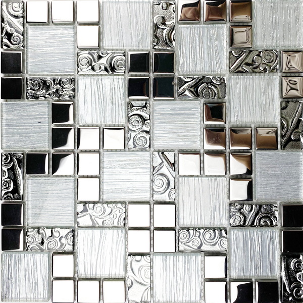 Crystal glass mosaic tile XGS MQ06, a combination of shimmer silk foil glass tile and electroplated decorative glass tiles. #wall tile, #bathroom tile, #kitchen tile, #backsplash tile, #accent wall tile. Impressively durable and easy to clean. This series of glass mosaic  tiles are made by Xmosaics Foshan factory, your reliable mosaic tile manufacturer, supplier and exporter.