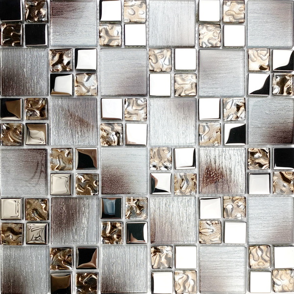 Crystal glass mosaic tile XGS MQ08, a combination of shimmer foil glass tile and electroplated decorative glass tiles. #wall tile, #bathroom tile, #kitchen tile, #backsplash tile, #accent wall tile. Impressively durable and easy to clean. This series of glass mosaic  tiles are made by Xmosaics Foshan factory, your reliable mosaic tile manufacturer, supplier and exporter.