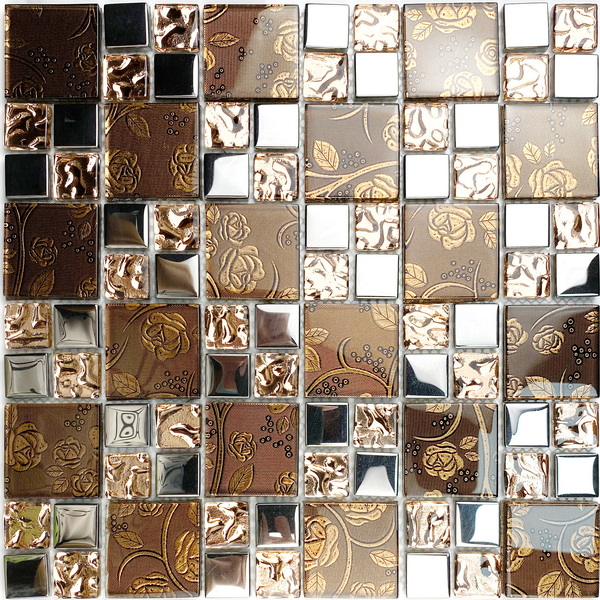Crystal glass mosaic tile XGS MQ12, a combination of decorative foil glass tile and electroplated glass tile. #wall tile, #bathroom tile, #kitchen tile, #backsplash tile, #accent wall tile. Impressively durable and easy to clean. This series of glass mosaic  tiles are made by Xmosaics Foshan factory, your reliable mosaic tile manufacturer, supplier and exporter.