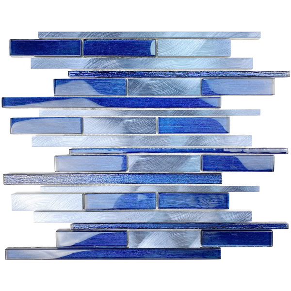 mixed mosaic tile of shimmer silk foil glass tile and aluminum alloy tile, random strip mosaic tile. #wall tile, #bathroom tile, #kitchen tile, #backsplash tile, #accent wall tile. Impressively durable and easy to clean. This series of glass and aluminum mosaic mixed  tiles are made by Xmosaics Foshan factory, a reliable mosaic tile manufacturer, supplier and exporter.