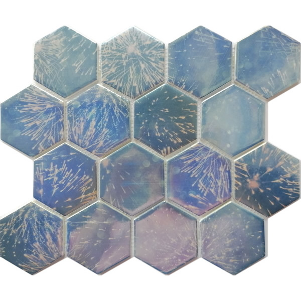 This recycled glass tile combines the natural beauty of fireworks look and the durability of glass. The surface is glossy and irridescent. These tiles are made of recycled glass, offering a durable and sustainable option for your home. They bring a pure, spacious feeling to any room. You could use glass mosaics anywhere since they are water-resistant and easy to clean! These tiles are a perfect choice for areas with high moisture. Recycled glass mosaic will greatly improve your shower walls, floors, backsplashes, accent walls or a steam room. Our recycled glass tiles include hundreds of different high temperature inkjet printings, glossy / glazed / frosted / antislip (grained) surfaces, sizes and patterens. Please contact us to find out more. This series of mosaic tiles are made by Xmosaics Foshan factory, your reliable supplier of mosaic tiles.