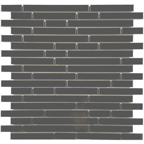 Stainless steel mosaic tile, linear tile, black color, glossy finish with slight brushed texture #stainless steel tile #metal tile #random brick tile #wall tile #backsplash tile #bathroom tile # kitchen tile. This series of metal tiles are made by Xmosaics Foshan factory, a reliable mosaic tile manufacturer, supplier and exporter.