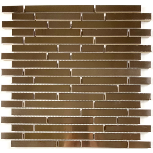 Stainless steel mosaic tile, linear tile, copper color, glossy finish with slight brushed texture #stainless steel tile #metal tile #random brick tile #wall tile #backsplash tile #bathroom tile # kitchen tile. This series of metal tiles are made by Xmosaics Foshan factory, a reliable mosaic tile manufacturer, supplier and exporter.