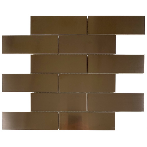 Stainless steel mosaic tile, subway tile, copper color, glossy finish with slight brushed texture #stainless steel tile #metal tile #subway tile #wall tile #backsplash tile #bathroom tile # kitchen tile. This series of metal tiles are made by Xmosaics Foshan factory, a reliable mosaic tile manufacturer, supplier and exporter.