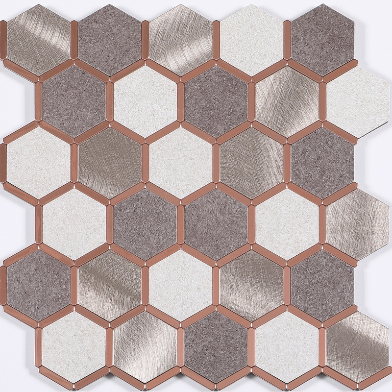 peel and stick aluminum composite mosaic tile film covered hexagon tile XAM MHX4205