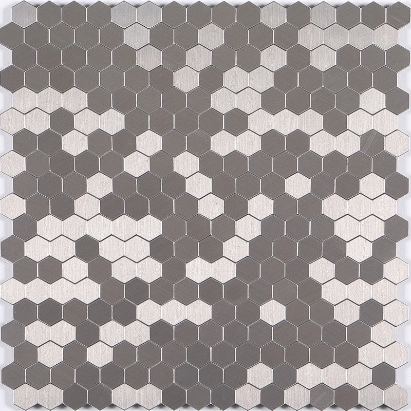 peel and stick aluminum composite tile, small hexagon aluminum tile, stainless steel. peel and stick mosaic tile is a simple, easy-to-install solution to update surface decors. these quality self-adhesive tiles are easy to handle, cut and maintain. do your project without glue and grout, and save your time, at a lower cost!