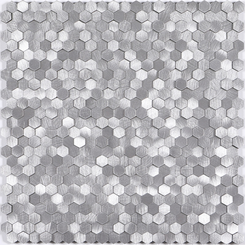 peel and stick aluminum composite mosaic tile small hexagon tile uneven mosaic XAM UHX01 silver grey