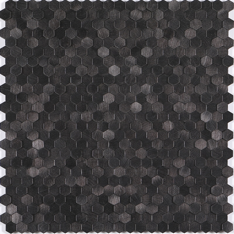 peel and stick aluminum composite tile, small hexagon tile, uneven mosaic tile, black. peel and stick mosaic tile is a simple, easy-to-install solution to update surface decors. these quality self-adhesive tiles are easy to handle, cut and maintain. do your project without glue and grout, and save your time, at a lower cost!