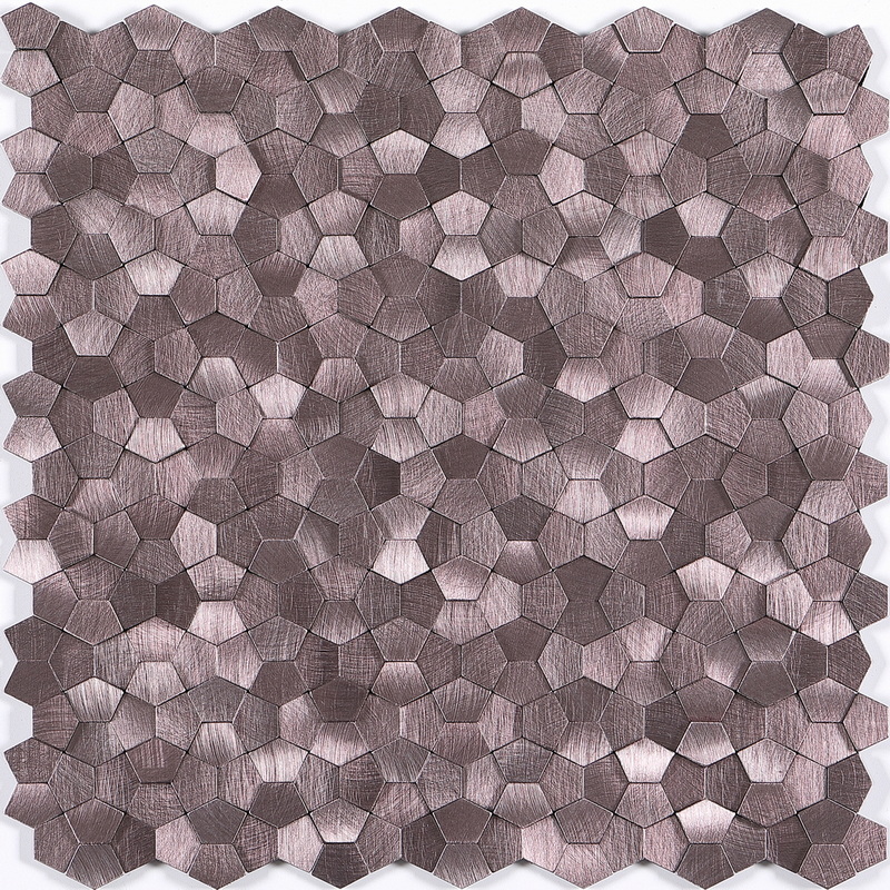 peel and stick aluminum composite tile, irregular pentagon mosaic tile, uneven mosaic tile, light purple. peel and stick mosaic tile is a simple, easy-to-install solution to update surface decors. these quality self-adhesive tiles are easy to handle, cut and maintain. do your project without glue and grout, and save your time, at a lower cost!