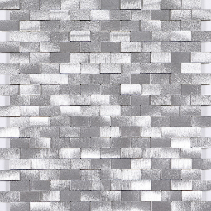 peel and stick aluminum composite tile, mini brick mosaic tile, uneven aluminum mosaic tile, silver grey. peel and stick mosaic tile is a simple, easy-to-install solution to update surface decors. these quality self-adhesive tiles are easy to handle, cut and maintain. do your project without glue and grout, and save your time, at a lower cost!