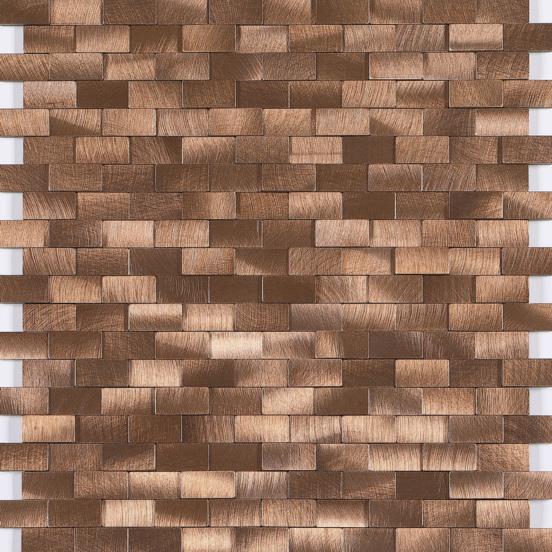peel and stick aluminum composite tile, mini brick mosaic tile, uneven aluminum mosaic tile, tawny gold. peel and stick mosaic tile is a simple, easy-to-install solution to update surface decors. these quality self-adhesive tiles are easy to handle, cut and maintain. do your project without glue and grout, and save your time, at a lower cost!