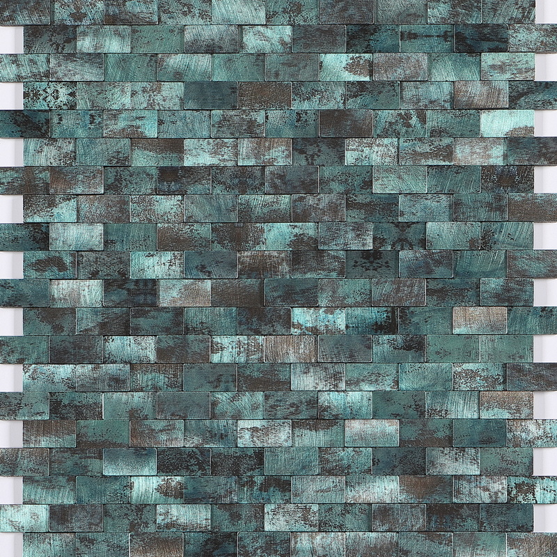 peel and stick aluminum composite tile, mini brick mosaic tile, uneven aluminum mosaic tile, inkjet printed antique turquoise. peel and stick mosaic tile is a simple, easy-to-install solution to update surface decors. these quality self-adhesive tiles are easy to handle, cut and maintain. do your project without glue and grout, and save your time, at a lower cost!