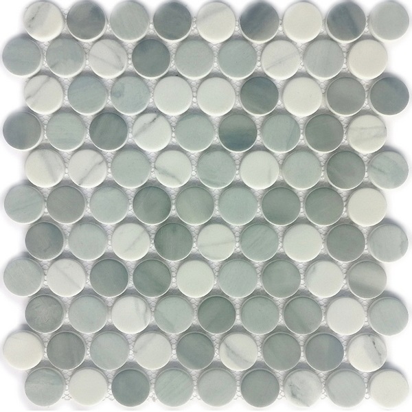 Penny shaped tile is a timeless design for residential or commercial surface including: kitchen backsplash, bathroom wall and floor, Shower Floor or Wall, Pool & Spa. Our recycled glass tiles are customizable, including hundreds of different high temperature inkjet printings, a wide range of colors, glossy / glazed / frosted / antislip (grained) surfaces, sizes and patterens. Please contact us to find out more. This series of mosaic tiles are made by Xmosaics Foshan factory, your reliable supplier of mosaic tiles.