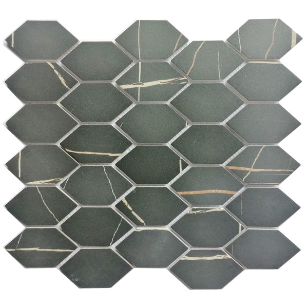 Recycled glass mosaic tile elongated hexagon XRG 894